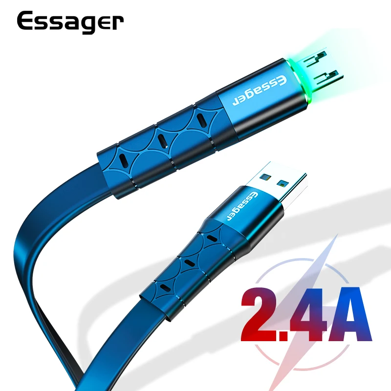 Essager светодиодный кабель Micro USB для Xiaomi Redmi Note 5 Pro samsung S7 Android, зарядное устройство для мобильных телефонов, быстрая зарядка, кабель для передачи данных Microusb