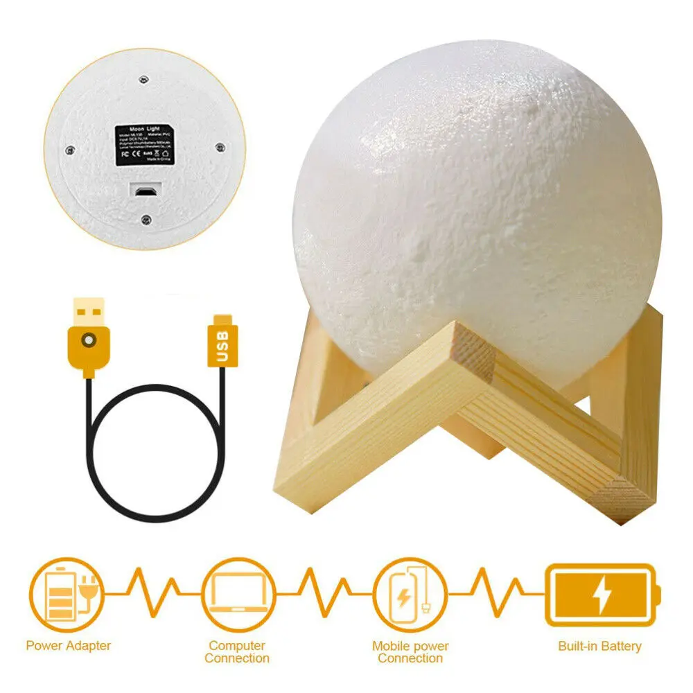 

Echargeable Led Night Light 3d Print Moon Lamp Tap Touch 2 Color 3d Bedroom Light Night Lamp Decorationr Lighting Birthday Gift