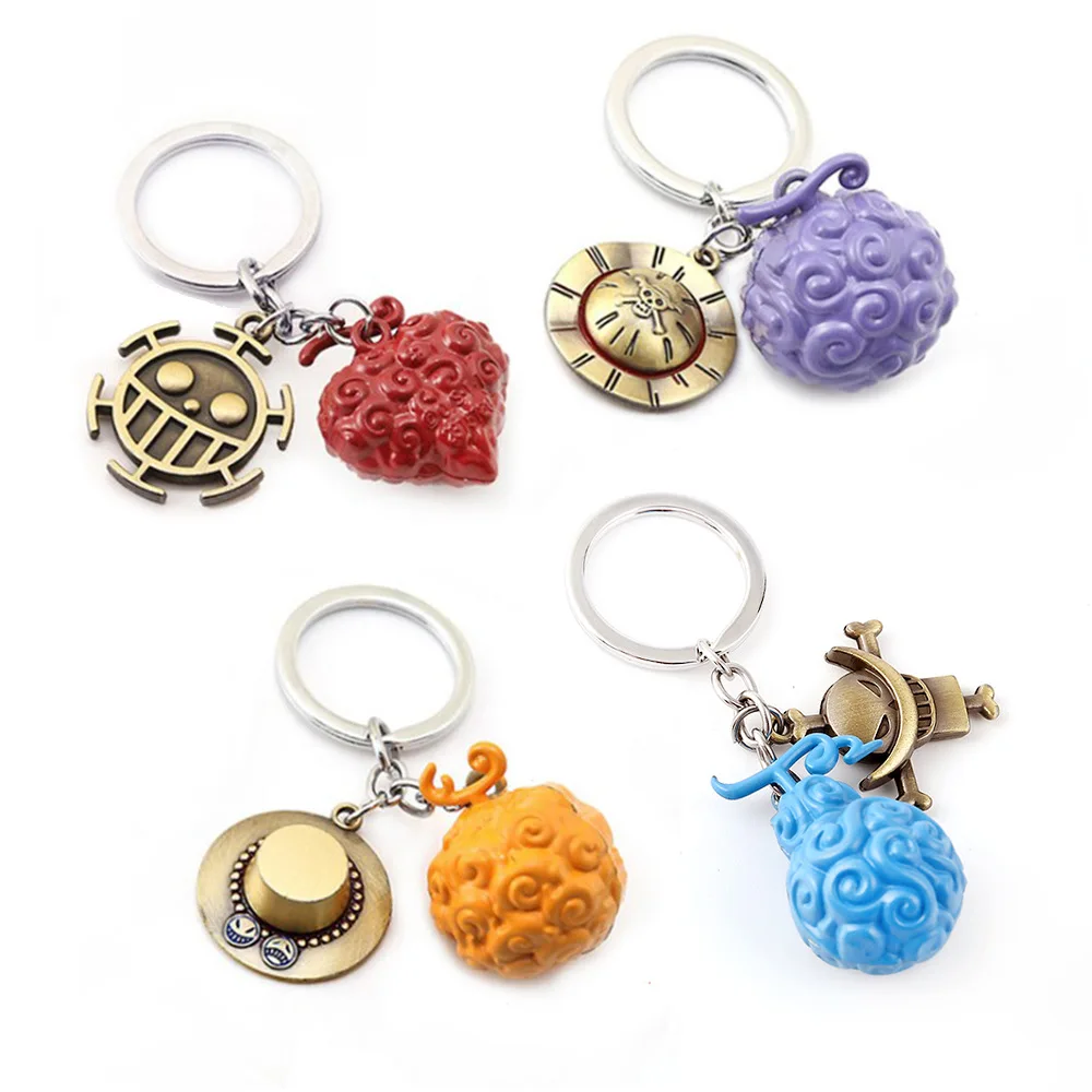 

New Anime One Piece KeyChain Devil Fruit Figure Japanese Straw Hat Holder Chaveiro Pendant Key Chain Ace Law Metal Trinket Gift