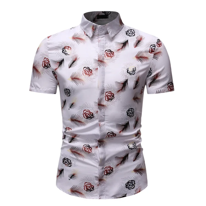 

Fashion Casual Short Sleeve Print Shirt Men Pop Summer camisa masculina Leaf Flowers Hawaiian Printed Shirts Male Tops