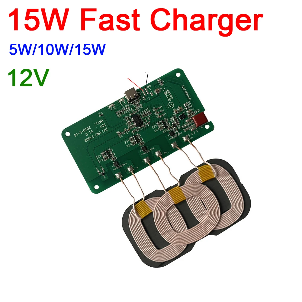DYKB 15W 12V 5V 2A Qi Wireless Fast Charger Charging Transmitter Module circuit board 5W/10W Type-C + coil FOR CAR iPhone