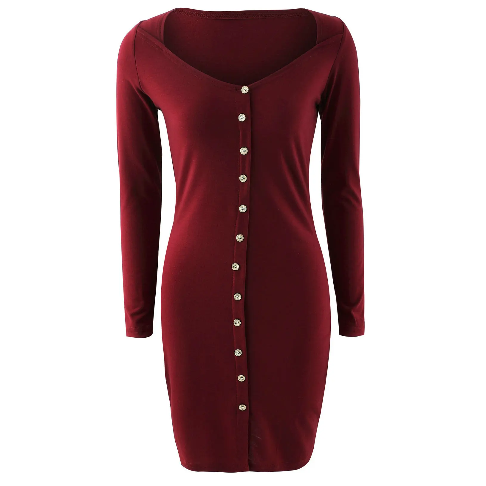 

Women Sexy Ladies Sweater Dress Short Bodycon Long Sleeve Stretch Knit Button Sheath Pencil Dress Fall Winter Casual