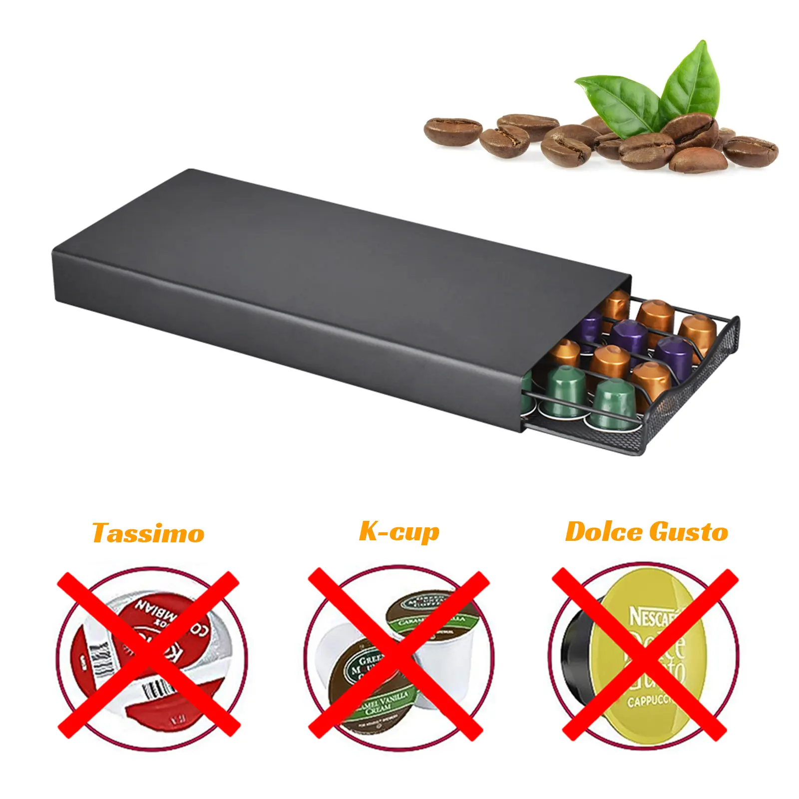 

Capsules Holder Storage Stand Drawers 40 Pods Coffee Capsule Organizer Practical Coffee Drawers Capsules Holder Coffee Shelves