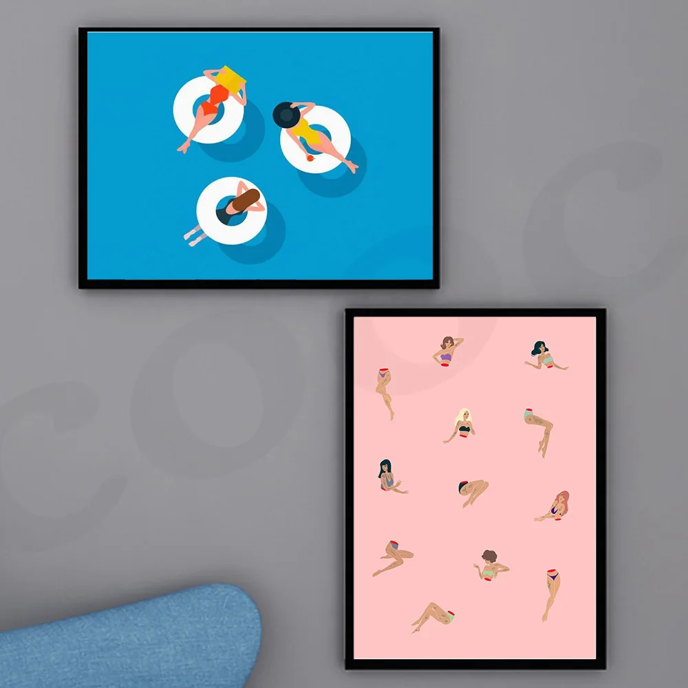 Абстрактная Картина на холсте с изображением Женщины бикини плавание картина в