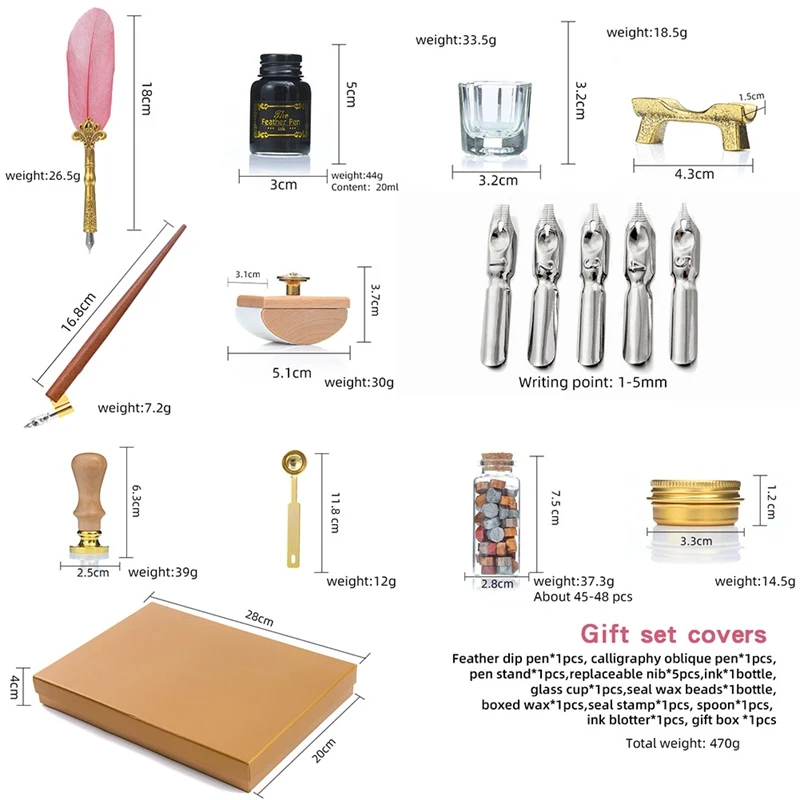 

New Popular Dipped Quill Pen Vintage Paint Stamp Set Birthday Gift Quill Pen Stamp Set Fountain Pen Set For Friends