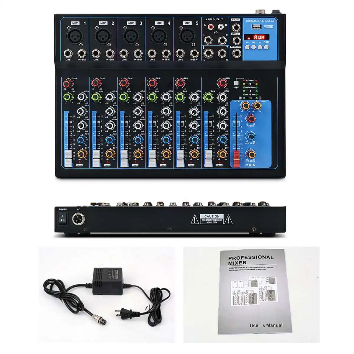 

LEORY Professional 7 Channel Bluetooth Digital Microphone Sound Mixer Console Karaoke Players Audio Mixer Amplifier With USB