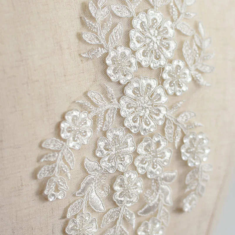 Белая Кружевная аппликация из бисера сетка венецианская кружевная отделка