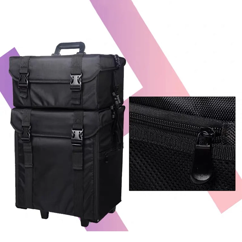 Fabric pattern makeup tools rolling luggage set with small bag multi-layer professional cosmetic suitcase on wheels trolley | Багаж и