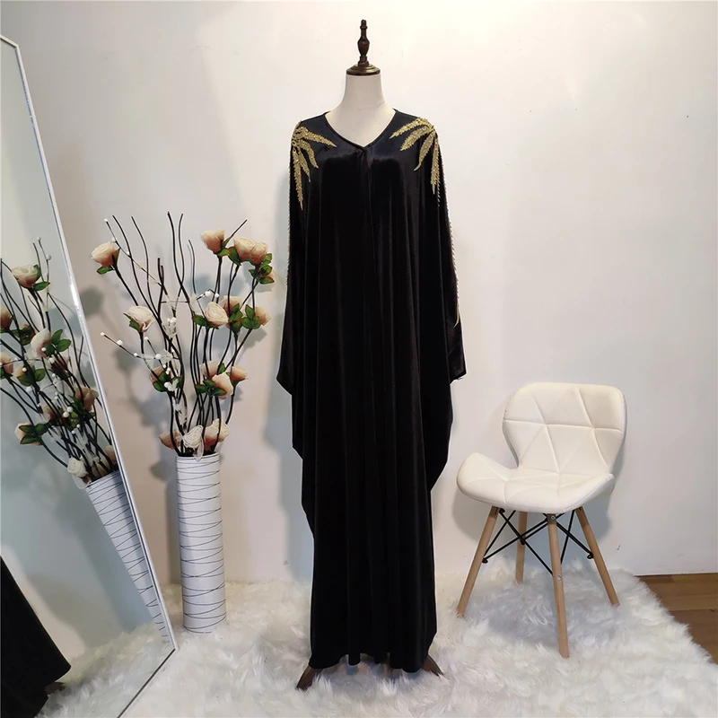 Black cardigan Velvet Abaya Kimono Terciopelo Mujer Hijab Muslim Dress Women Turkish Dresses Islam Clothing Saudi Caftan Dubai Kaftan Djellaba - Цвет: Black cardigan