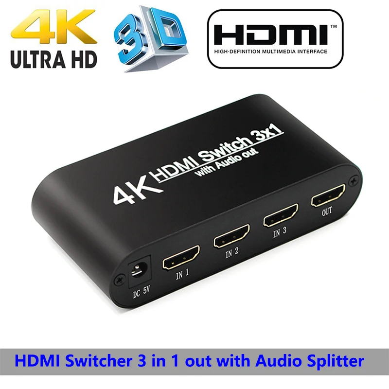 Переключатель HDMI v1.4 3 в 1 4K 3x1 коммутатор с экстрактором звука оптический SPDIF Toslink 5