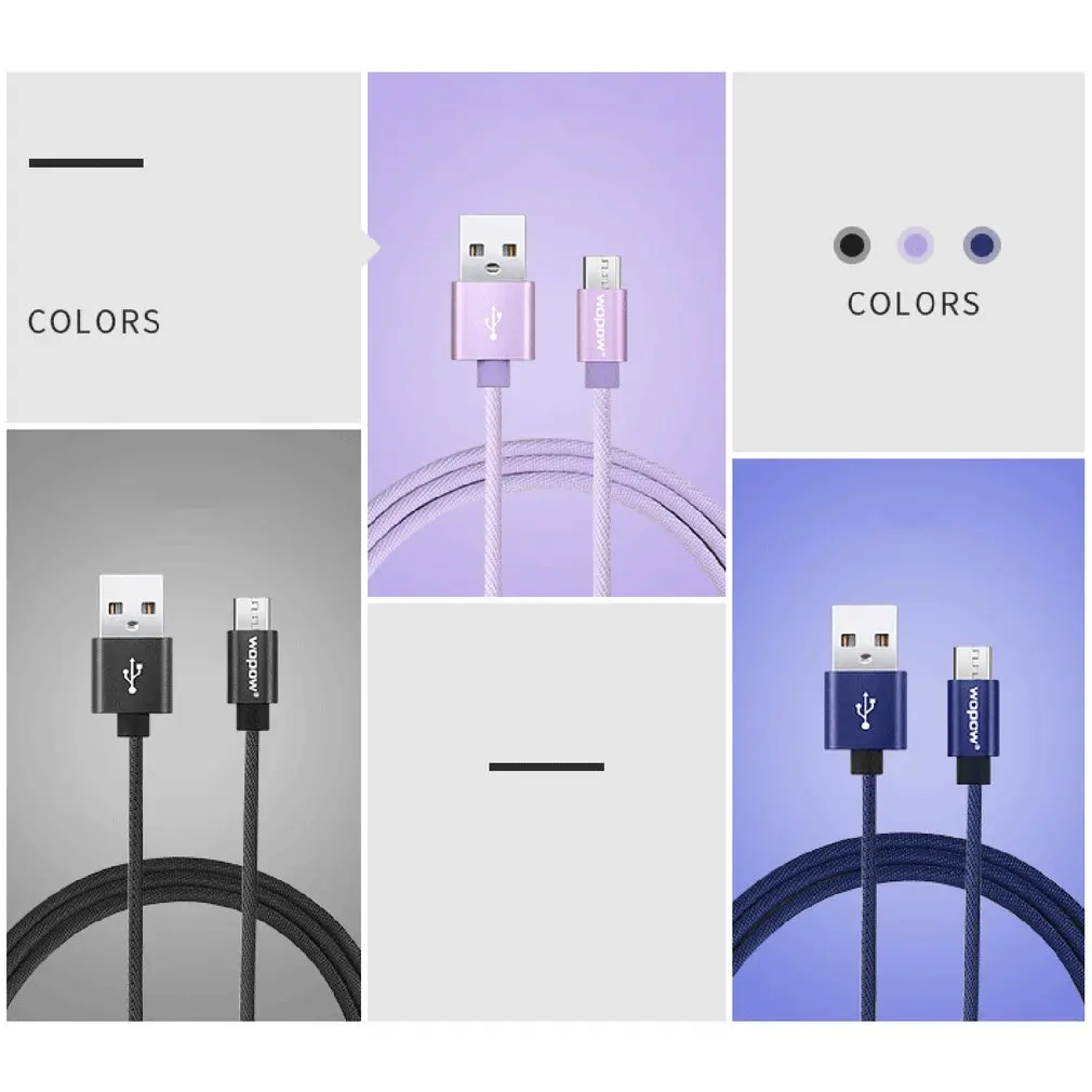 Wopow LB-103 Micro usb кабель для передачи данных 1 метр Быстрая зарядка джинсовый плетеный