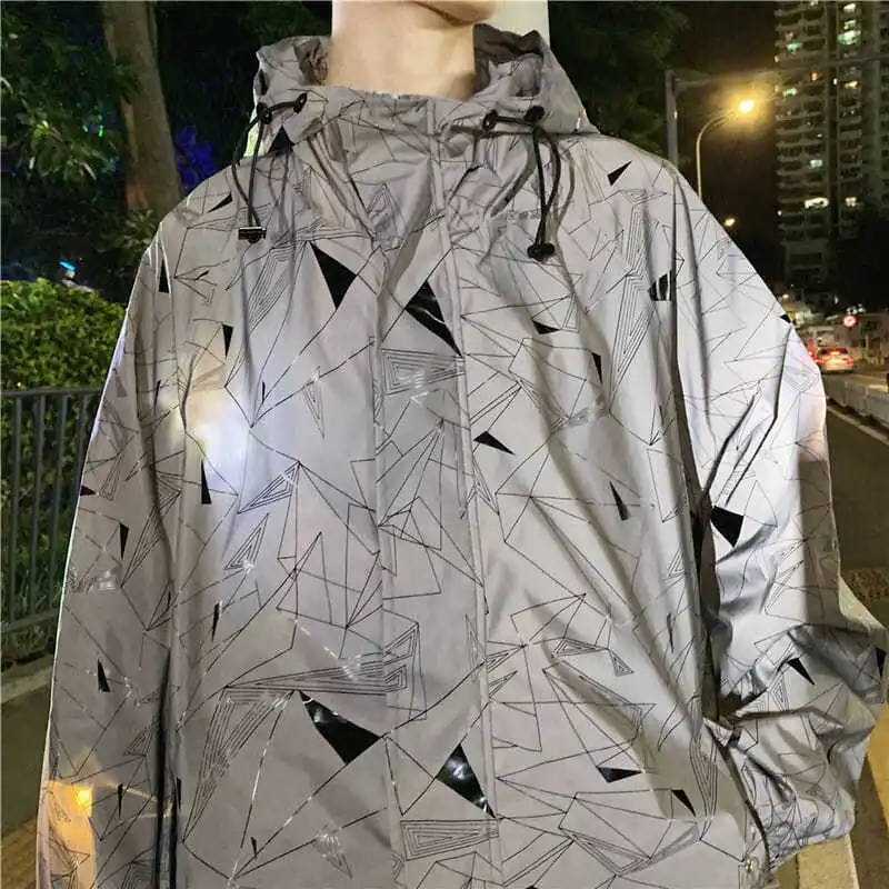 

Spring and Autumn Super Net Red Hooded Jacket Men's Loose Casual All-match Trendy Handsome Top Personality Ins Reflective Jacket