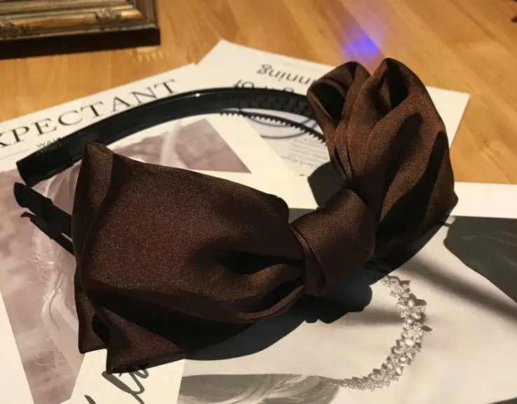 Color 6 coffee Темно-синяя лента для волос с боковым бантом, зубчатые Женские аксессуары для волос, обруч для волос, украшение ободок для волос для девушек, женский большой бант, повязка на голову для взрослых - Цвет: Color 6 coffee