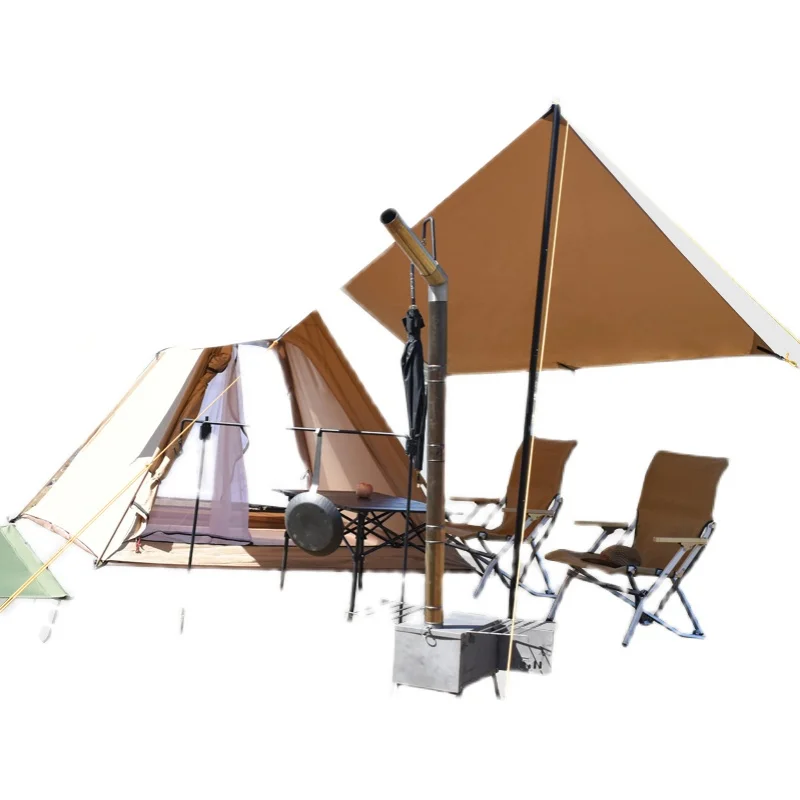 Туристическая квадратная палатка-башня на 3-4 человек индийская хлопковая