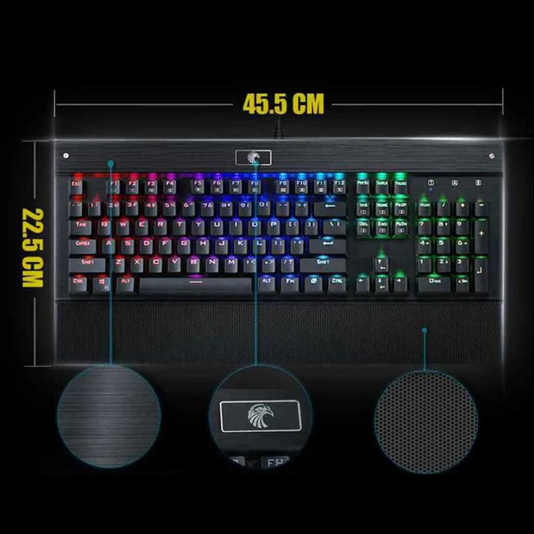 Z77 104 Keys Keyboard RGB Backlight USB Mechanical Gaming Keyboard For Game With Wrist Rest 12 Programmable Macro Keys - Black