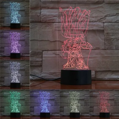 A VCity Groot 3D лампа 7 цветов, меняющая ночник, детский вентилятор, подарки для дома, спальни, стол, рядом с освещением, абстрактный акриловый Lamparas - Испускаемый цвет: A