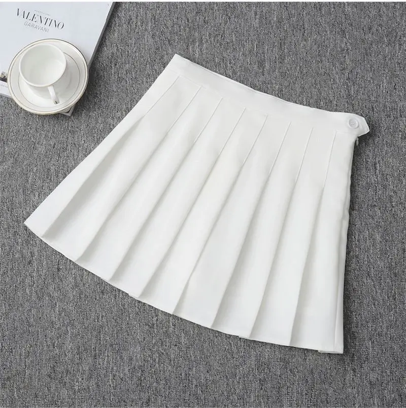 Плиссированная юбка в стиле преппи юбки А-силуэта для студентов однотонная