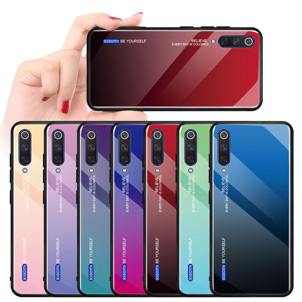Чехол из закаленного стекла для Xiaomi Mi A3 Lite 9T RedMi 7A Note 7 8 K20 Pro цветной градиентный глянцевый чехол для Xiaomi RedMi Note 8