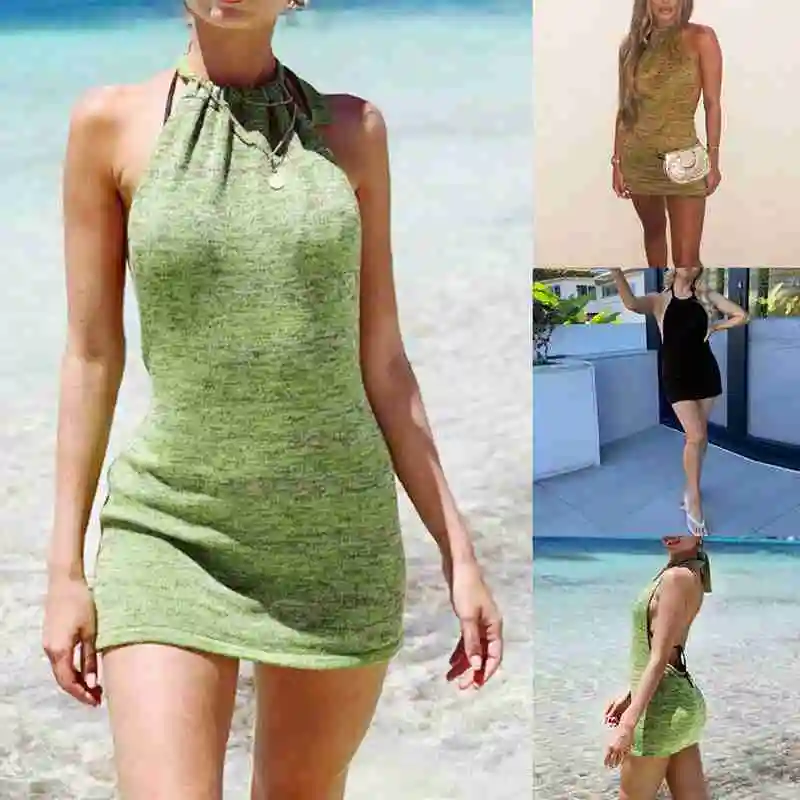 

Модные элегантные женские с лямкой на шее, сексуальным вырезом на спине и мини вечерние сексуальное платье с открытой спиной для женщин веч...