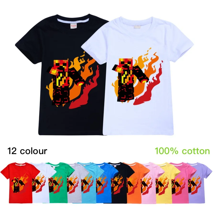 

Kids Boys Prestonplayz Gamer Preston Playz Style 2021 Tshirts for Girls Children Fire Logo Print Tops Summer Leisure Tshirts