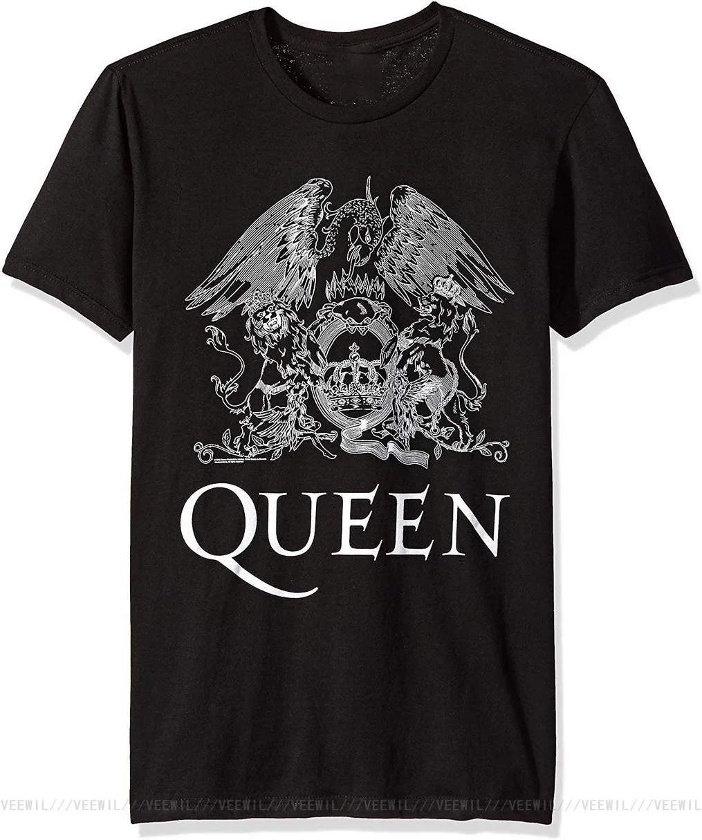 

Queen Men's White Logo On Black T Shirt Men Women Black Streetwear Tops TEE Shirt