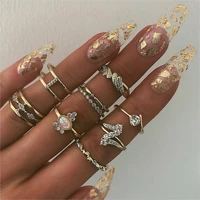 9 pcsset vintage boho geometry crystal finger rings set gold crown midi kunckle ring wedding party jewelry accessories 2020