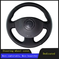 car steering wheel cover black hand stitched genuine leather for renault megane 2 2002 2009 kangoo ze 2008 2013 scenic 2 2003