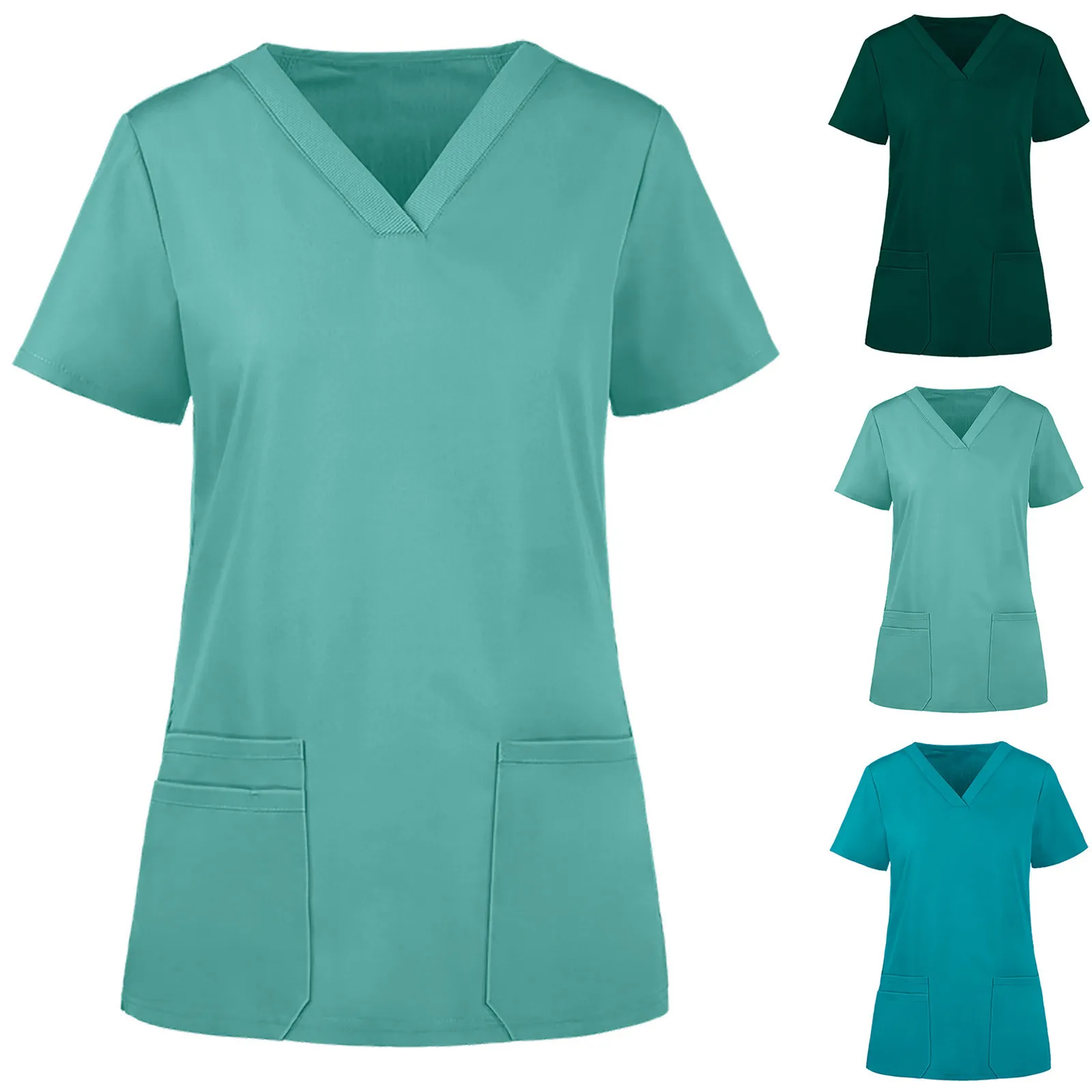 

Nursing Women Short Sleeve V-neck Tops Working Uniform Solid Color With Pockets Blouse nurse Women Clothing nurse accessories