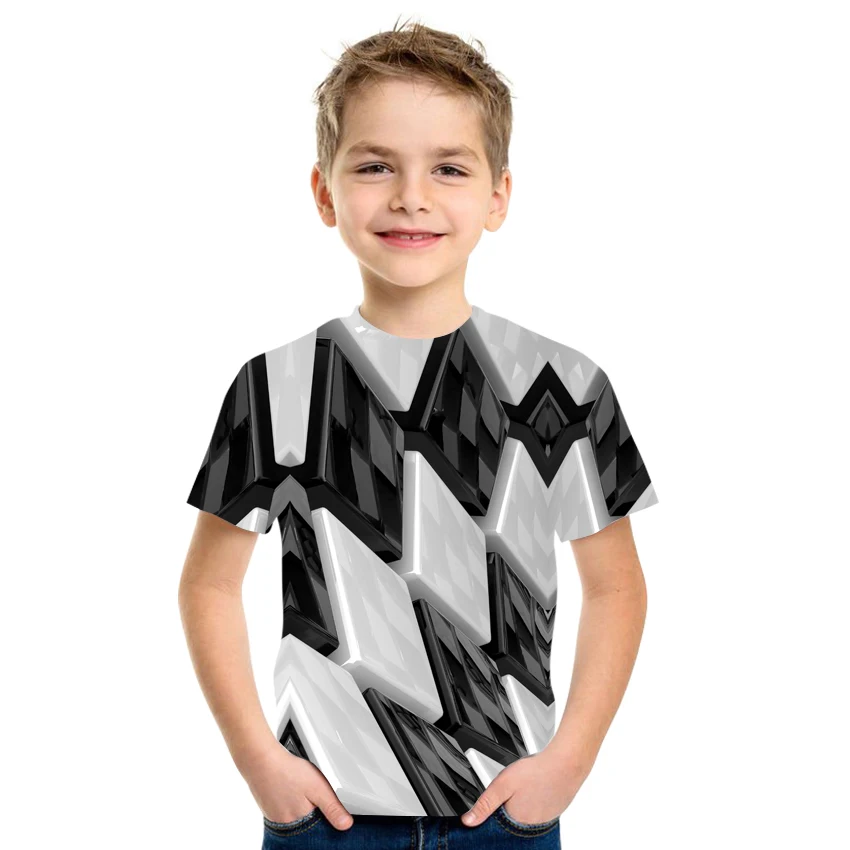 

2021 summer new style 3D printing quick-drying printing boy's T-shirt abstract pattern loose casual comfortable size 4T-16T