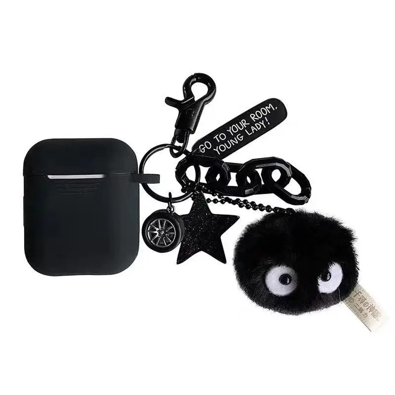 Black Totoro Briquettes Doll Key Ring Silicone Case for Apple airpods Case Accessories Bluetooth Earphone Cases Protective Cover