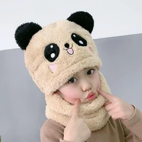 winter warm hat for children cute catoon panda cap boys girls cover face ear protection beanie bonnet kids plush velvet bib gift