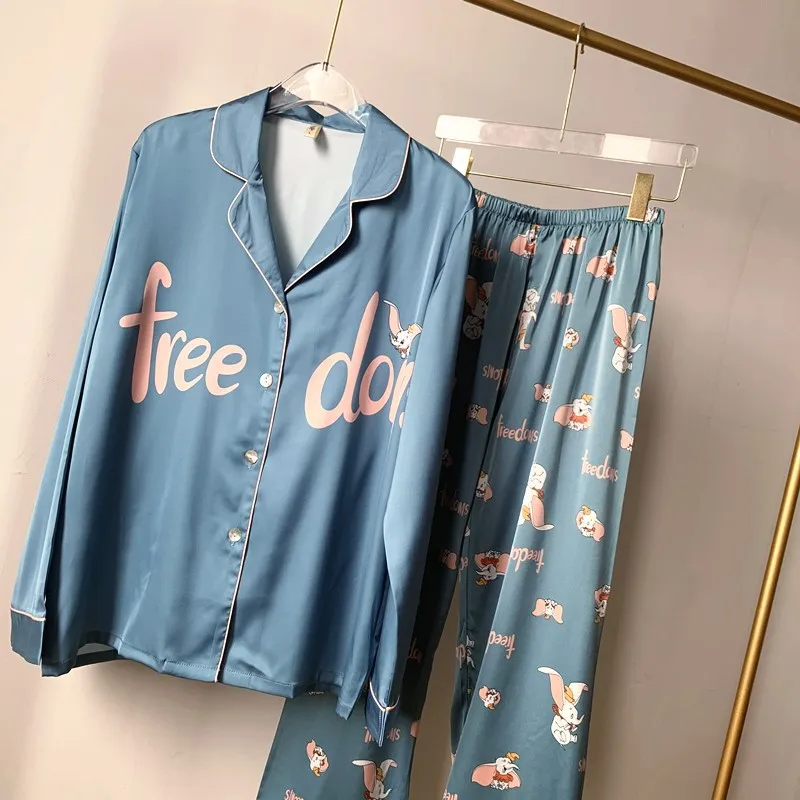 Женские пижамные комплекты пижамы с длинным рукавом Атласный Костюм мягкая