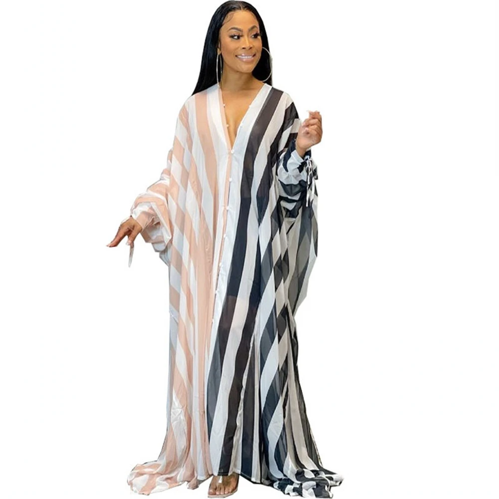 

Dashiki African Dresses For Women Fashion Design Abaya Dubai Maxi Striped Loose Dress Robe Gowns Muslim Lady Africa Clothing