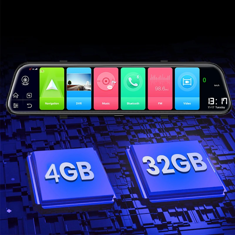 Автомобильный видеорегистратор 4 Гб + 32 ГБ 12 дюймов Android 8 1 4G и WiFi GPS навигация FHD 1080P