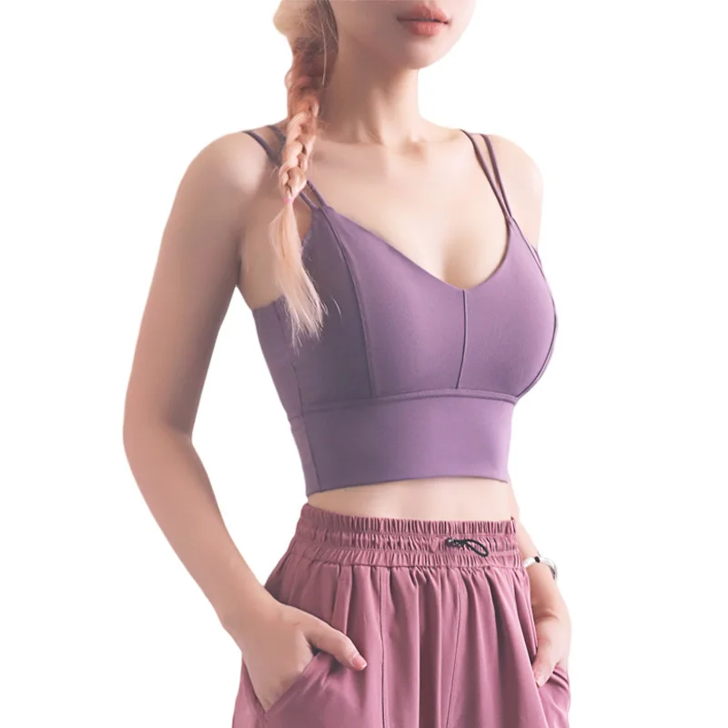 

2020 new yoga suit ouble suspender sports vest gathered together low chest, beautiful back and waist sealed bra