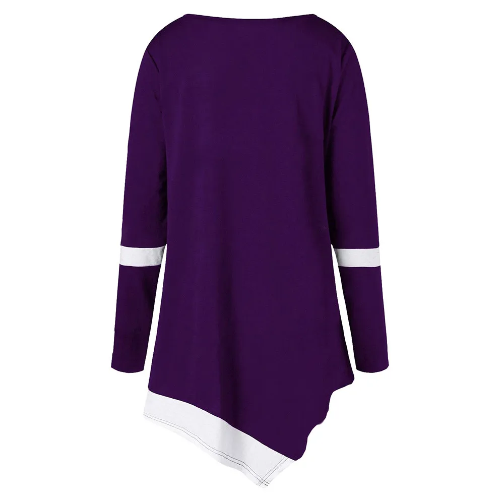 Модные женские повседневные двухцветные асимметричные топы с длинным рукавом и