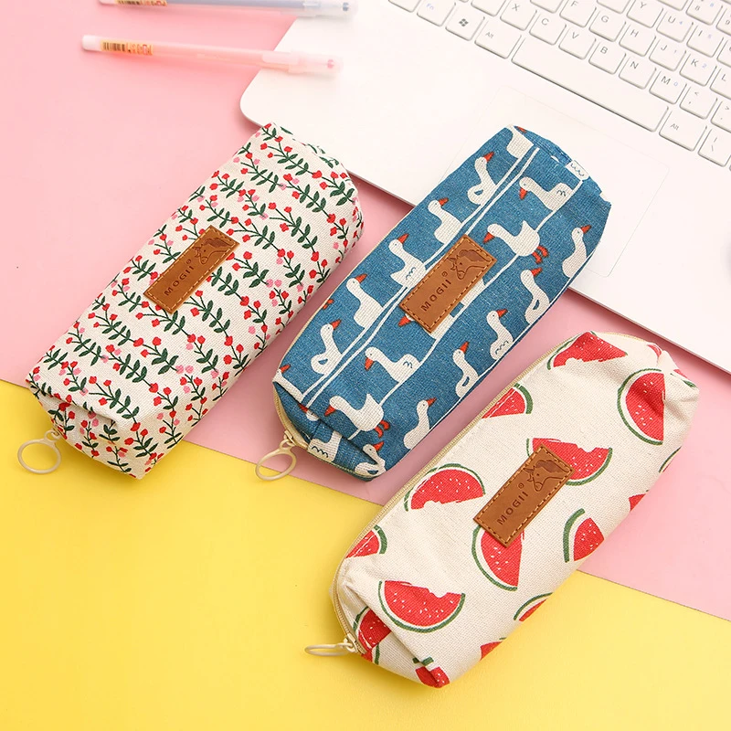 

Cute Kawaii Floral Flower Canvas Zipper Pencil Cases Lovely Fabric Flower Tree Pen Bags School Supplies Free shipping