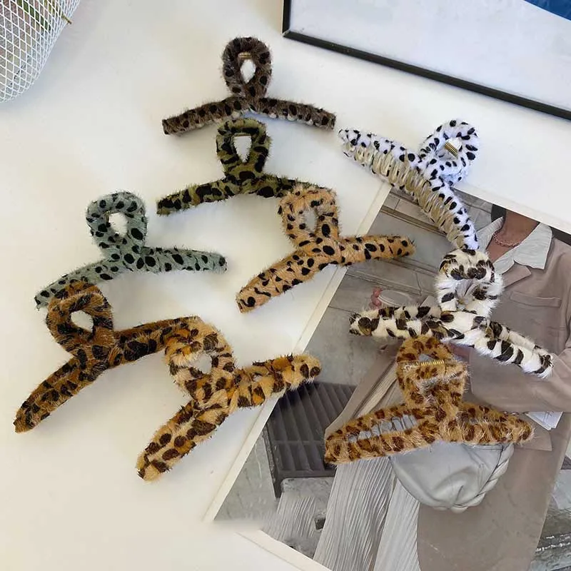 

Женская заколка-краб из искусственного меха, с леопардовым принтом