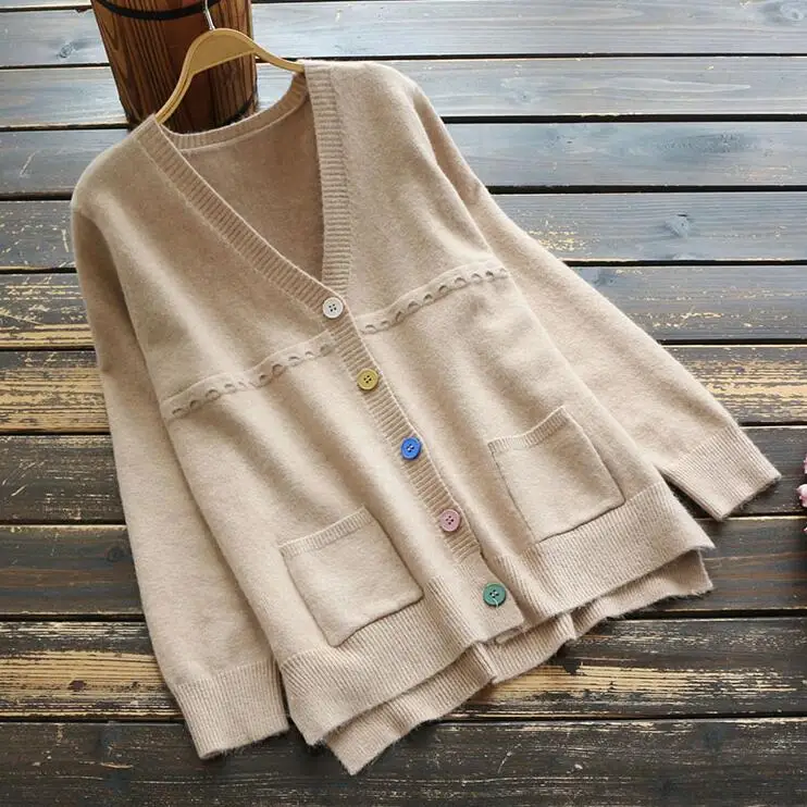 Spring Autumn Woman Sweater Knitting 2019 Long-sleeved V Neck Single Breasted Loose Mori Girl Thin Cardigan |