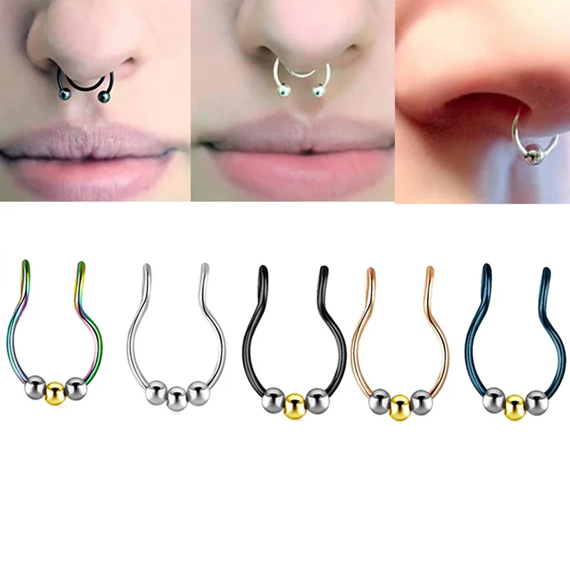 

1 PC Magnetic Fake Nose Hoop Septum Ring Piercing Fashion Stainless Steel Nostril Piercing Body Jewelry for Women Teens Gifts