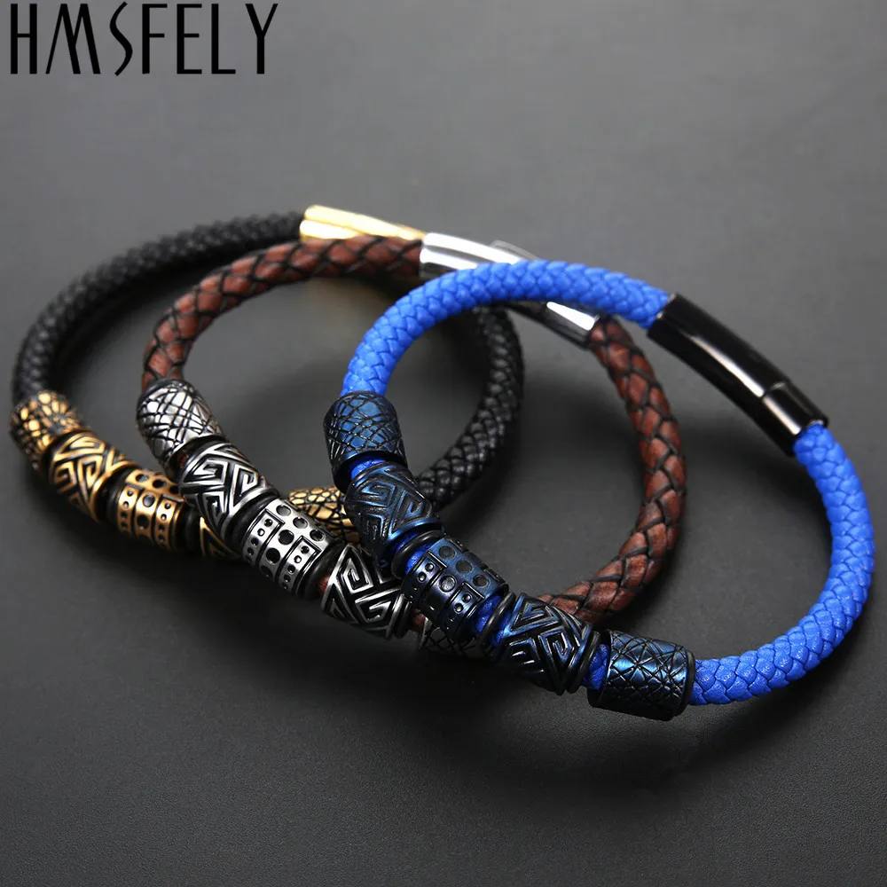 HMSFELY мужской роскошный кожаный титановый браслет из нержавеющей стали синие
