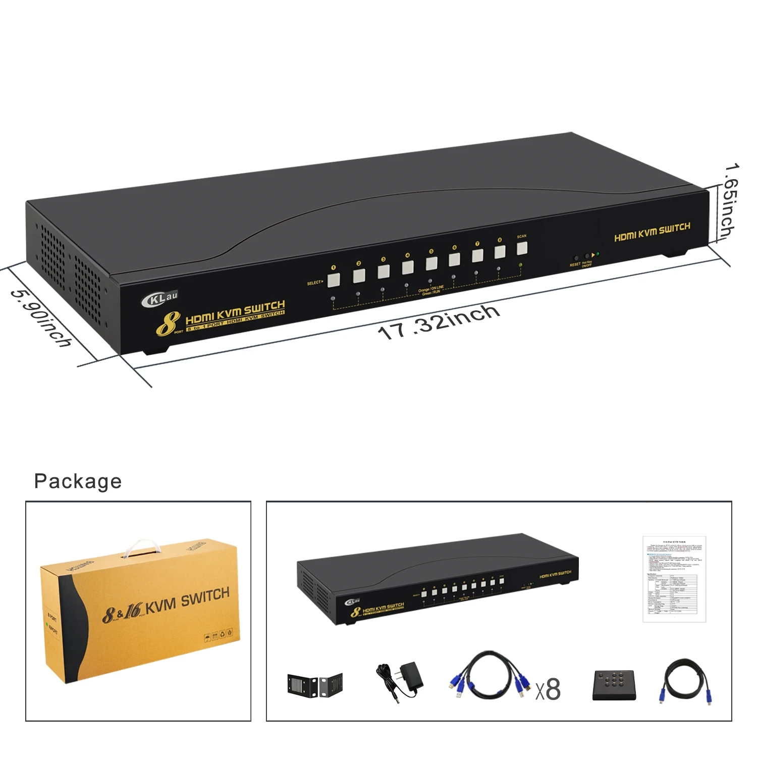 KVM-переключатель 8 портов USB HDMI с автоматическим сканированием в 1 для ПК монитора