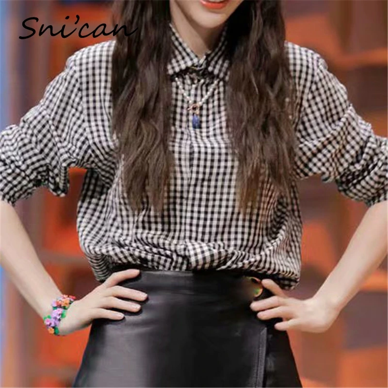 

Snican White Black Plaid Shirts Fashion Office Ladies Cotton Blouse Za 2021 Women Blusas Mujer De Moda 2021 Verano Chic Tops New
