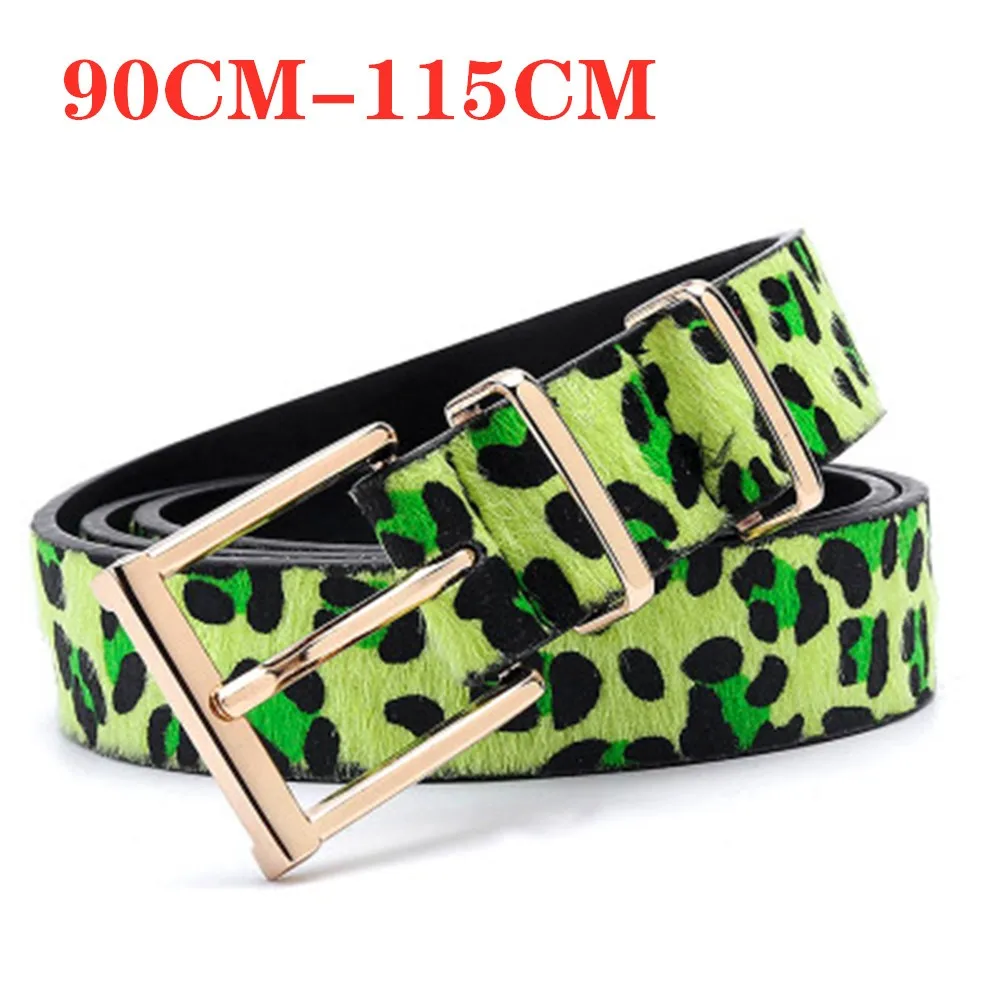 2021 Green Female Belt Women Horsehair With Leopard Pattern Metal Buckle Hot Accessories Rose For Jeans Length 90-115CM