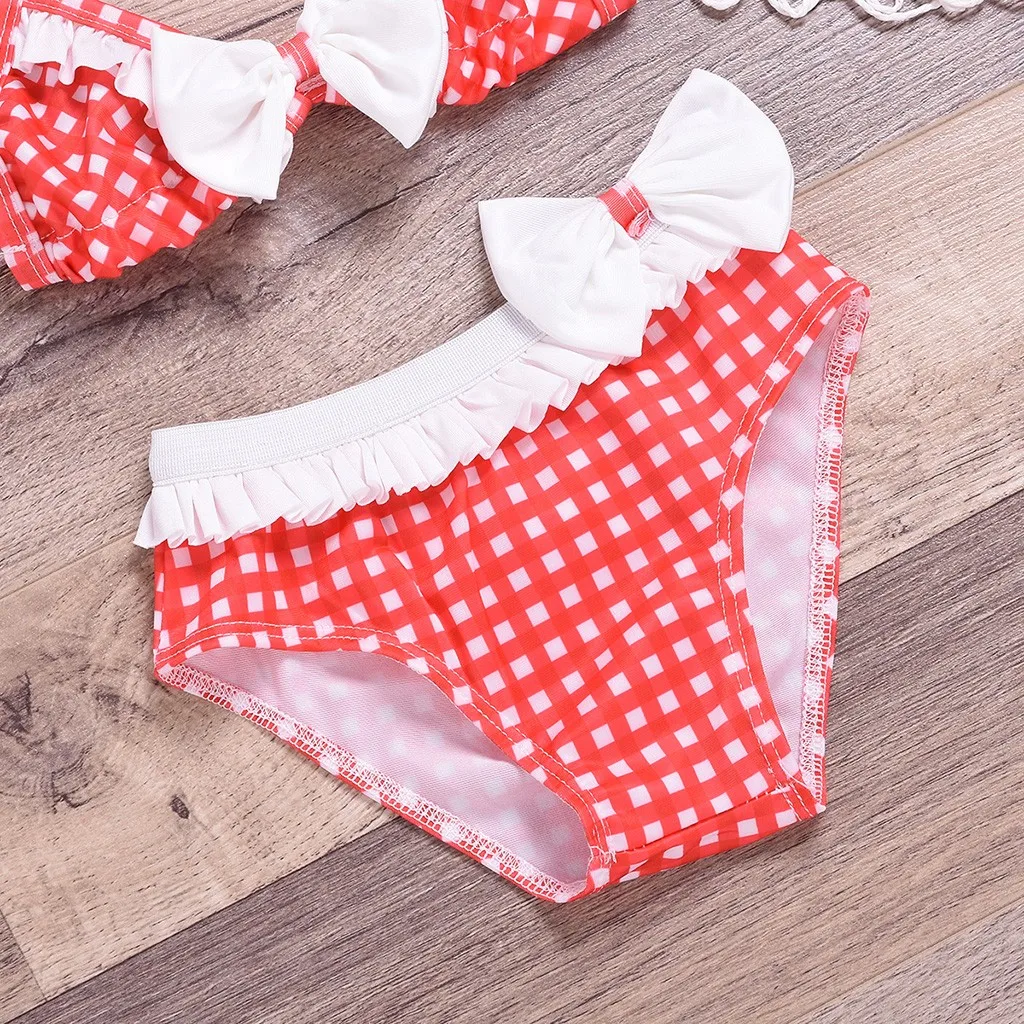Kawaii/Бикини для девочек красный купальник в горошек малышей милый комплект из 2