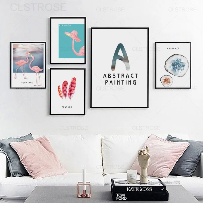

Abstract Nordic Flamingo Watercolor Feather Canvas Painting Wall Art Posters and Prints Home Decoration Living Room Pictures