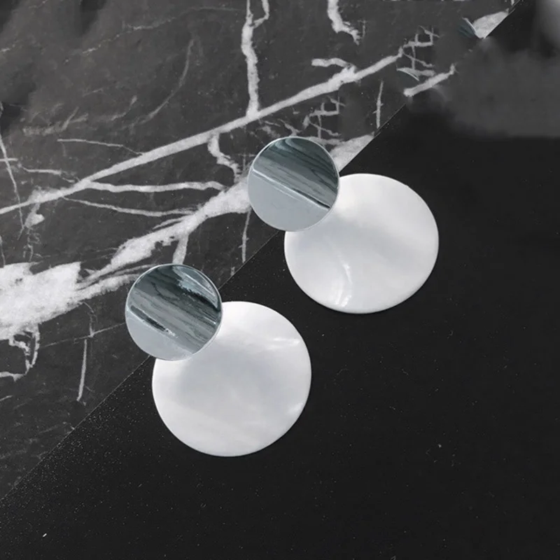 Silver Модные круглые серьги с подвеской в виде ракушки, серьги-капли для женщин, золотые, серебряные геометрические серьги, Панк Гламурные ювелирные изделия, серьги - Окраска металла: Silver