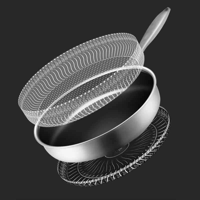 

304 Stainless Steel Frying Pan Wok Non-stick Pan Double-side Honeycomb Without Oil Fried Steak Pot General Uncoated Pan Cookware