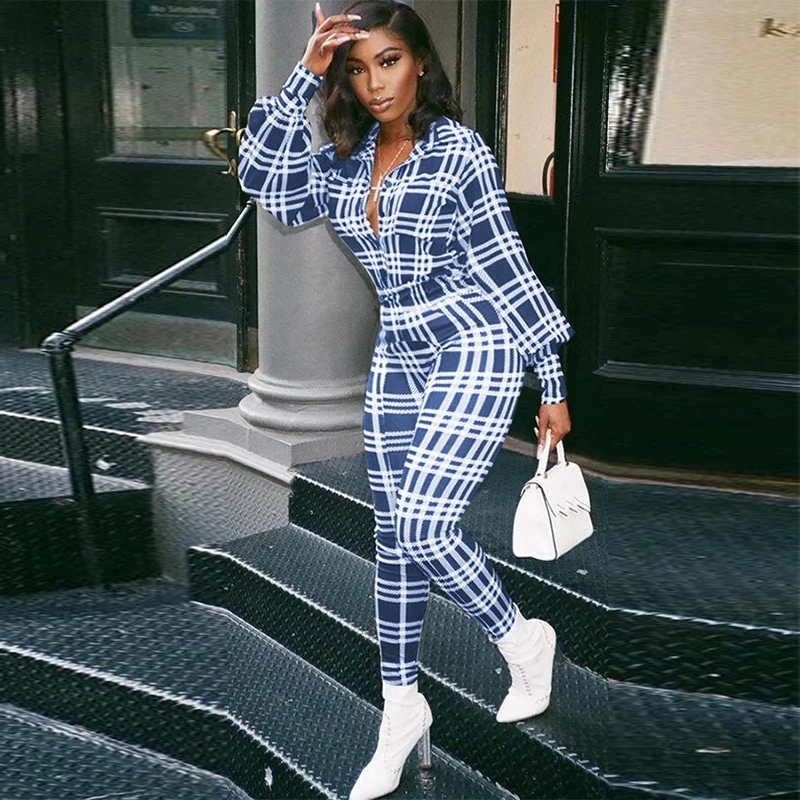 

Женский Облегающий комбинезон в клетку, с длинным рукавом