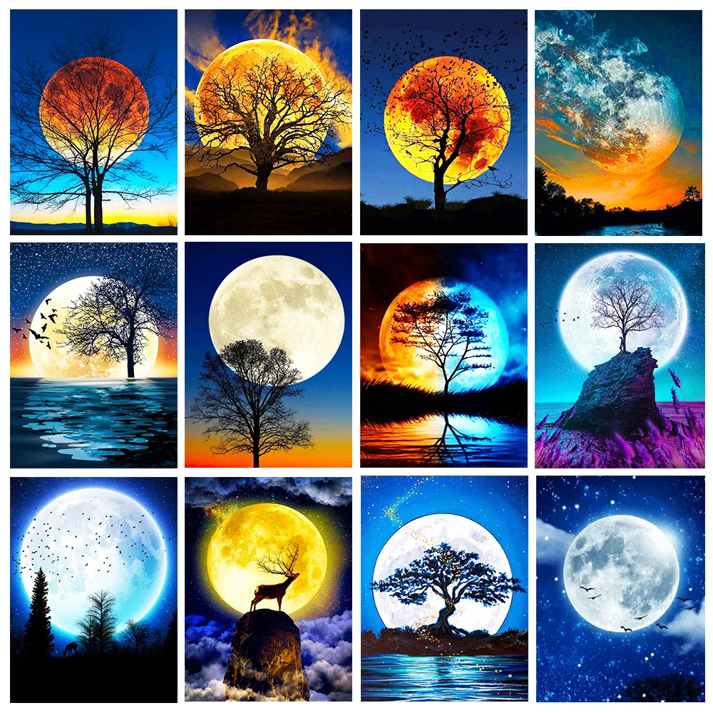 

QIZITENG Луна «дерево» Алмазная картина 5D Diy пейзаж Алмазная Вышивка крестом мозаика домашний фон украшения